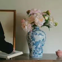 青花瓷製 花瓶【新中式・復古デザイン・陶器製・リビング用・梅瓶】