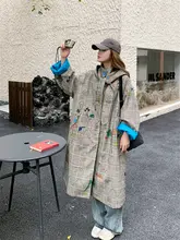 レトロなグラフィティチェックグレーコート【春秋用・英倫風】