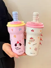 スタイリッシュな保温水筒【不锈鋼製・ストロー付き・お茶用・コーヒーカップ】