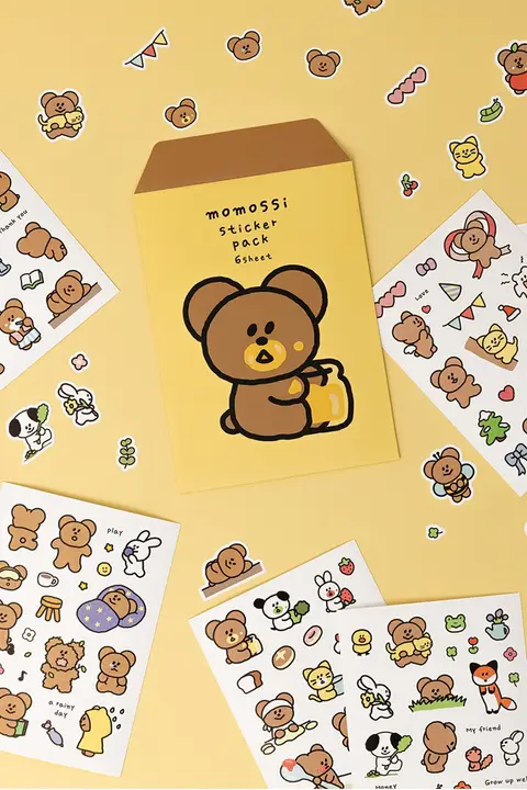 かわいいクマのカートゥーンデコレーションシール【水に強い・手帳やノートに適】