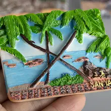三亚観光記念タイプのマグネット付きリーフ型冷蔵庫用マグネット【樹脂製・コレクションやプレゼントに最適】