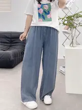軽やかなデザインのハイウエストデニムパンツ【夏用・フィット・ワイドレッグ・極上の柔らかさ】（セットアップ対応）