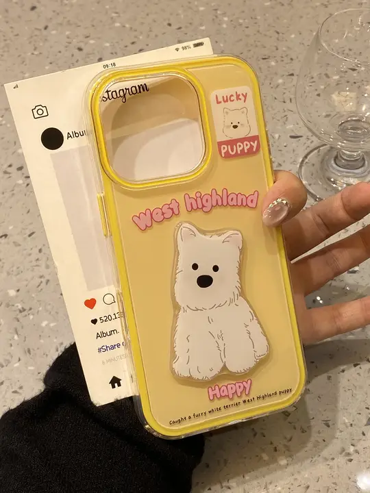 かわいいカートゥーンデザインのカラフルドット3D小犬iPhone用ケース【防摔シリコン・全包対応】