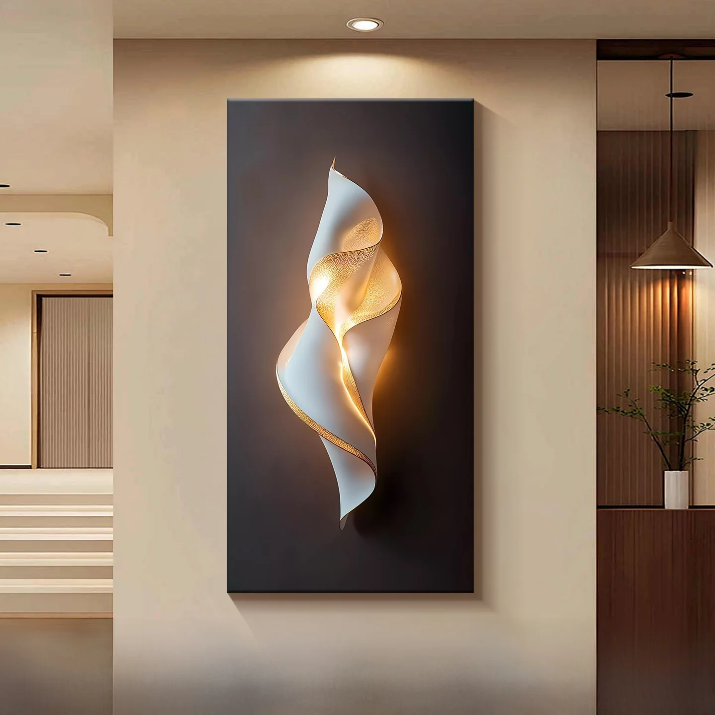 モダンな軽奢華の玄関装飾画：抽象アートが空間を高級感に変える