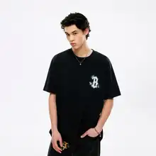 半袖Tシャツ ユニセックス 綿100% ゴシック ペイント Bグラフィック ウォッシュ加工 オーバーサイズ 通気性 ストリート 着回し 夏「BONELESS」