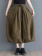 高級感ある無地のパッチワーク工装スカート【夏用・楽なウエスト・ミディ丈・ゆったりしたデザイン】（セットアップ対応）