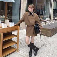 春にぴったりの美ら茶色ツーピーススカート【韓国風・高級感あるデザイン・短め】（セットアップ対応 ）