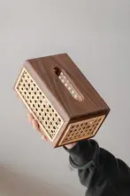 高級感あふれるデザイン！木製ラタン製ティッシュボックス【リビング用】