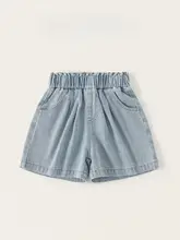 デニムショートパンツ キッズ ガールズ バイカラー ワイド シンプル 着回し カジュアル おしゃれ 夏