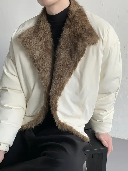 高級感ある保温毛襟付きショートコート【冬用・ユニセックス・厚手】