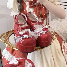 かわいいレースデザインのラブリーロリータシューズ【丸トウ・厚底・ベルト付き】