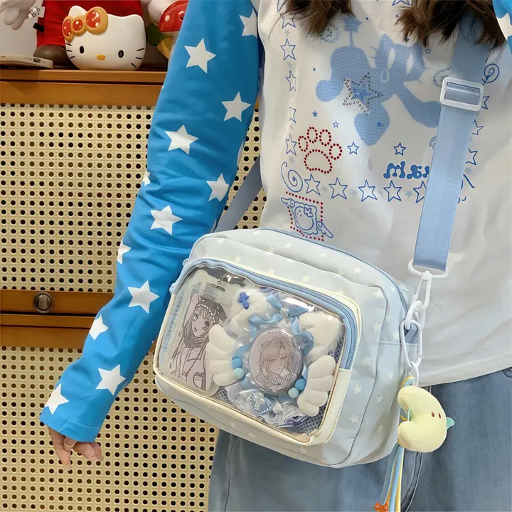 ショルダーバッグ キッズ ガールズ 中学生 学生 痛バッグ 小容量 ブルー 通学 お出かけ かわいい