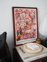 ユニークなデザインの装飾画【中古玩偶・赤い花梨木フレーム・クリスマス】