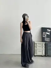 灰色高腰ワイドレッグパンツ【春夏用・フィット・スーツスタイル】