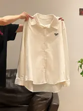 リボン刺繍デザインの長袖ポロシャツ【冬季・重ね着用・女性用】（セットアップ対応）