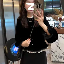 フランス風 レース切り替えサテンシャツ【秋春用・レディース・おしゃれ】