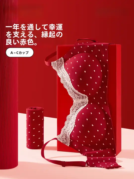 華やかなレッドのランジェリーセット【小胸向け・ノー打孔・結婚式用】（セットアップ対応）