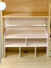 デスクの隙間を解消！三連デスク用収納延長板と昇降式書棚