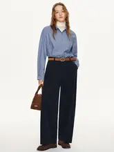 DESIGNER PLUS 青色コーデュロイワイドパンツ【フィット・ストレート・カジュアル】