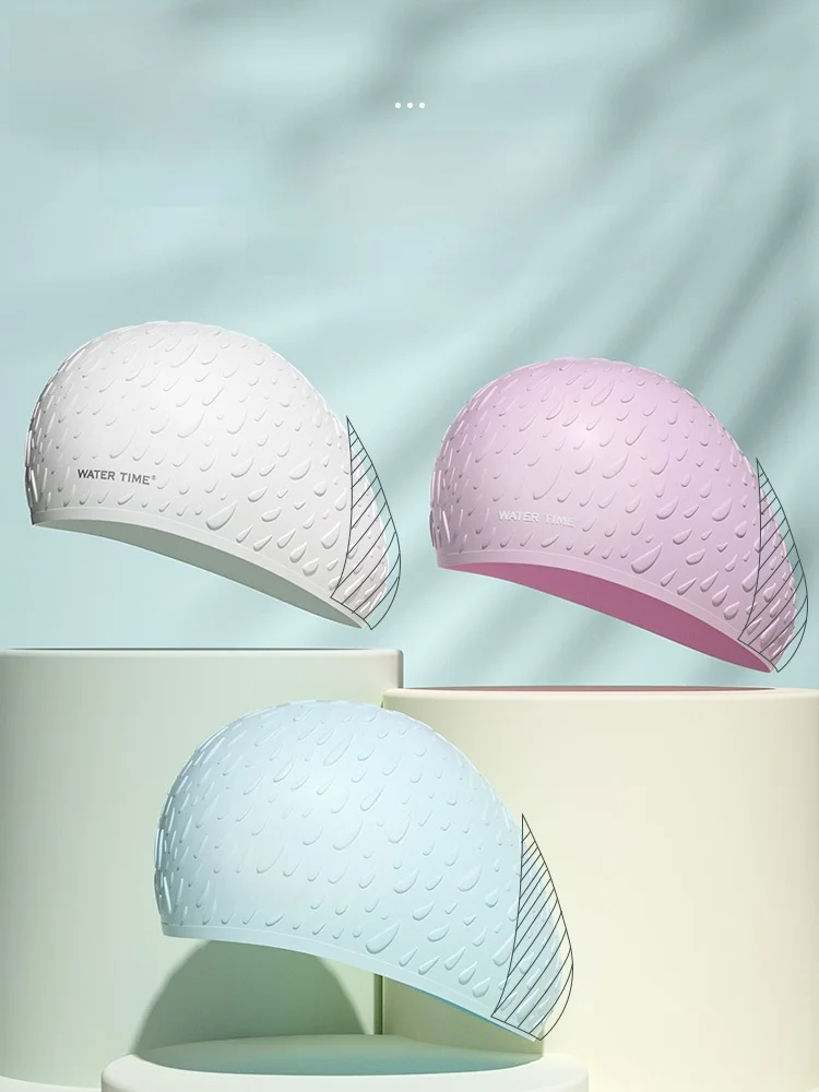 女性用シリコン製プロフェッショナルスイミングキャップ：長髪対応・耳カバー機能・防水設計