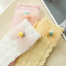 子供用 膝上レース付きコットンソックス【春秋夏用・メッシュデザイン・薄手】