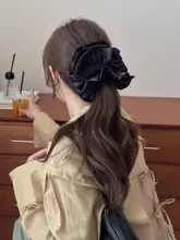 優雅なサテンリボンヘアゴム【ブルー・ブラック・バンスクリップ付き】