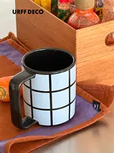 マグカップ コーヒーカップ セラミック モザイク ヴィンテージ ブラウン 白黒チェック 朝食 カフェタイム 「URFF DECO」