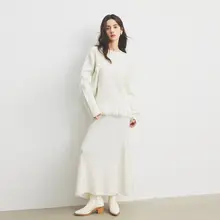 Annata ウールニットセット【白い花びらの裾・秋冬用・2点セット】