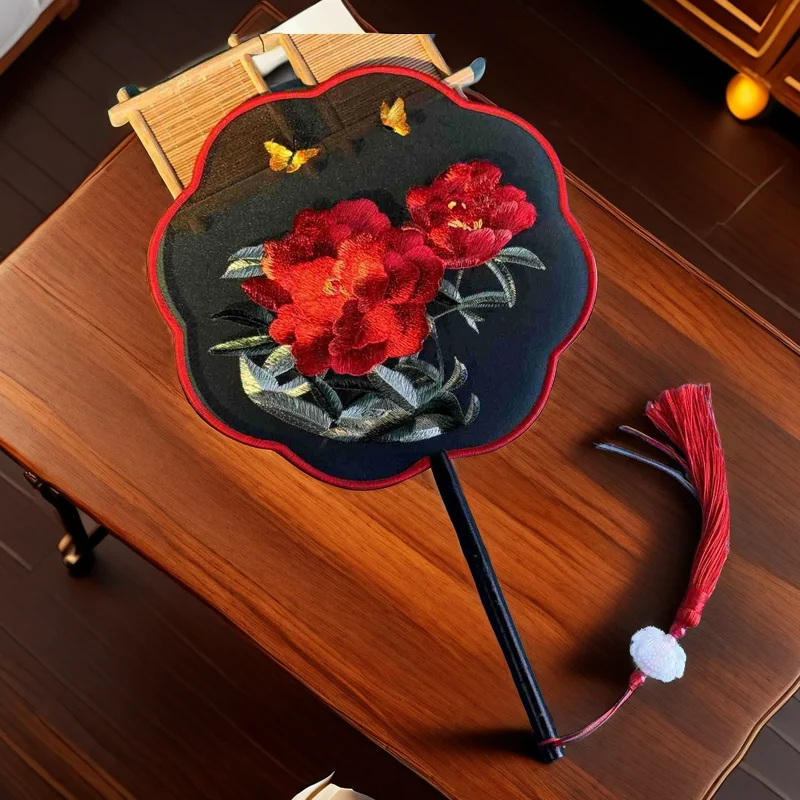 中秋玉うさぎデザイン団扇【両面刺繍・中国風・舞踊用】