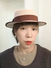 秋冬用イギリス風ベージュウールフェルト平頂帽子【ユニセックス・レトロデザイン】