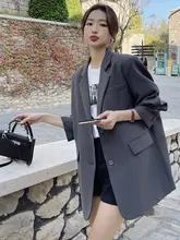 グレーの女性用カジュアルブレザー【春秋用・韓国風・小柄向け】（セットアップ対応）