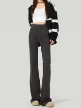 加絨のハイウエスト微フレアカジュアルパンツ【フィット感抜群・女性用・秋冬用】