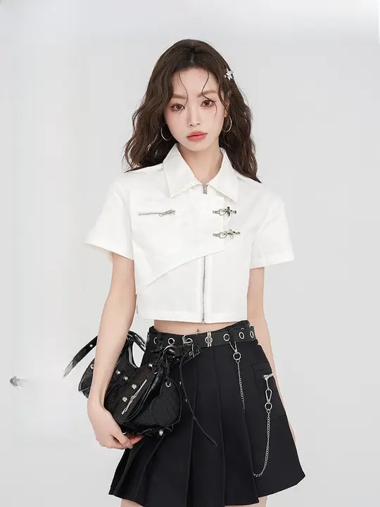 レディース 半袖 白シャツ【短丈・デザイン性・小柄向け】