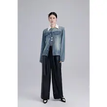 クラシックデザインのラウンドネックデニムジャケット【ヴィンテージ加工】