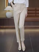 高級感あるウエスト高めのスーツパンツ【女性用・ブラック・9分丈・スリムデザイン】