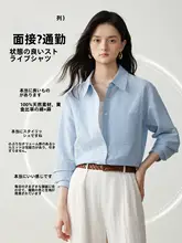 クラシックな青いストライプの長袖シャツ【春秋用・ビジネス・通勤対応】