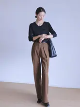 高品質 Vネック シルクコットン 長袖Tシャツ【女性用・春秋・100%コットン・タイトフィット・インナー】