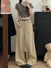上品なカジュアル感のカキ色ワイドレッグパンツ【高ウエスト・ストレートフィット・秋用】（セットアップ対応）