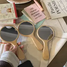 天然素材使用の木製化粧鏡【大きめ・円形・携帯用】