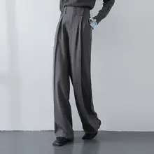 高級グレーのハイウエストテーパードパンツ【フィット・通勤・カジュアル】
