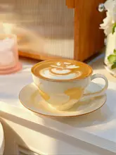 銀杏デザインのラテカップ＆ソーサー【景德鎮陶磁器・贈り物用】（セットアップ対応）