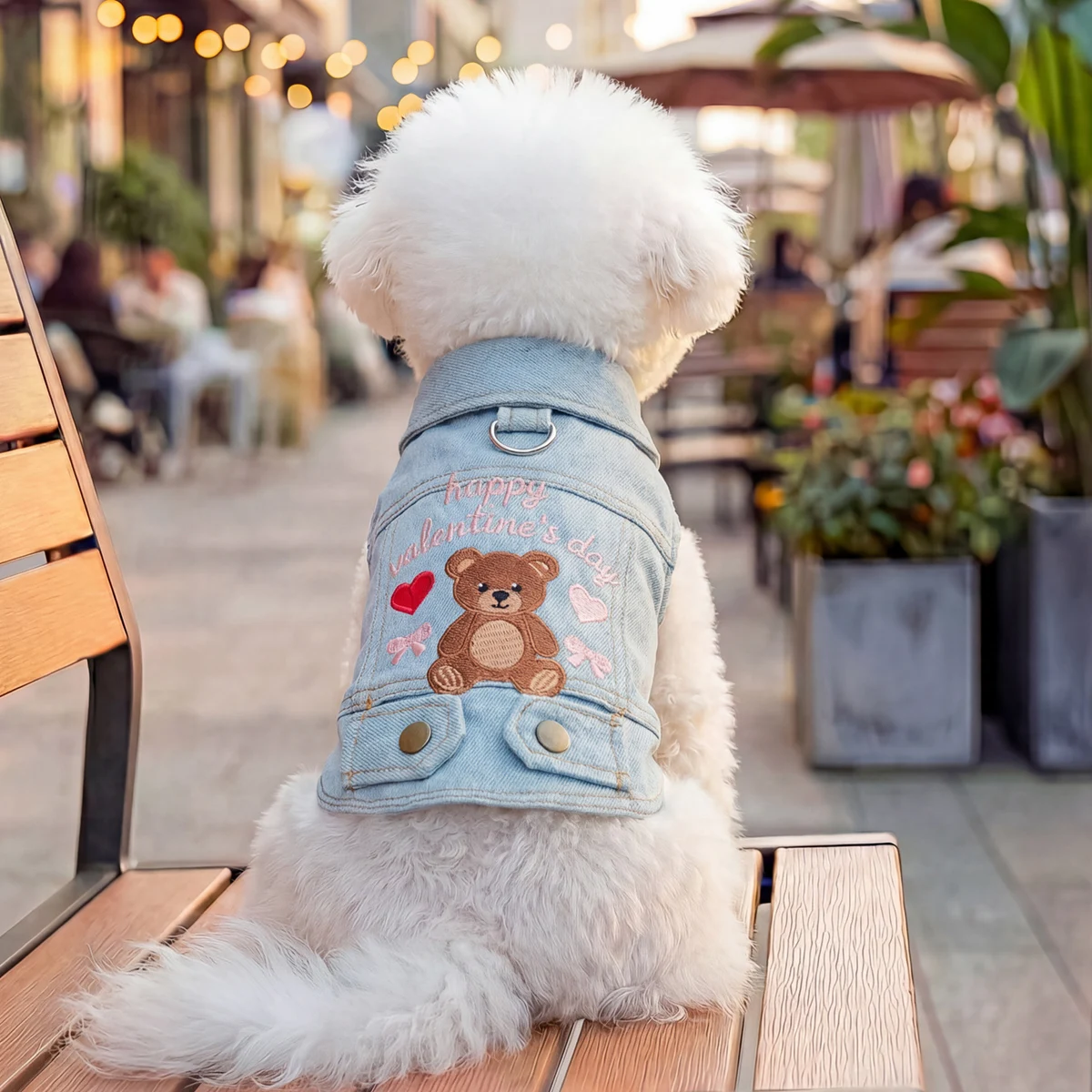 可愛いクマデザインのデニム犬用ジャケット：ハーネス付き犬服の日常使い方とサイズ選び
