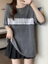 レース切替のスリーブレスTシャツ【透け感・大きいサイズ・ワイドフィット・中長丈】
