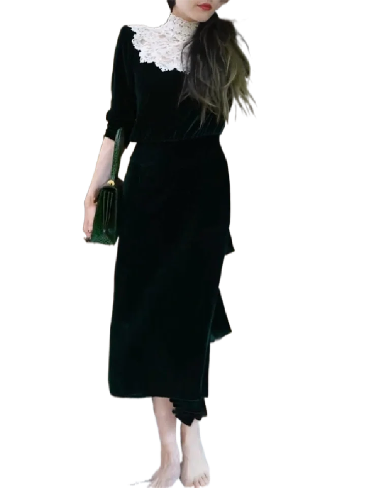 華やかなレース切り替えの宮廷風ヴィンテージデザイン 薄緑色のケーキドレス