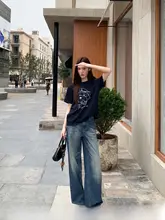 レトロハイウエストデニムパンツ【ウォッシュ加工・ストレートシルエット】