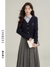 レトロアートスタイルニットセーターとスカート【春の学院風・おしゃれなコーディネート】（セットアップ対応）