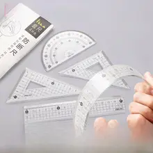 小学生用文具セット【4点セット・透明三角定規・カラフルな波形定規・多機能】
