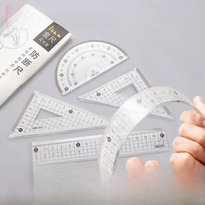 小学生用文具セット【4点セット・透明三角定規・カラフルな波形定規・多機能】