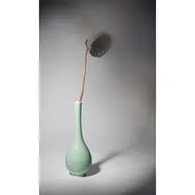 景德 手作りの花瓶【碧色・長ネック・高さ24.5cm・デスク用】