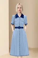 シャツデザインのウエストシェイプ夏用ワンピース【港風・女性用・流行の気質】